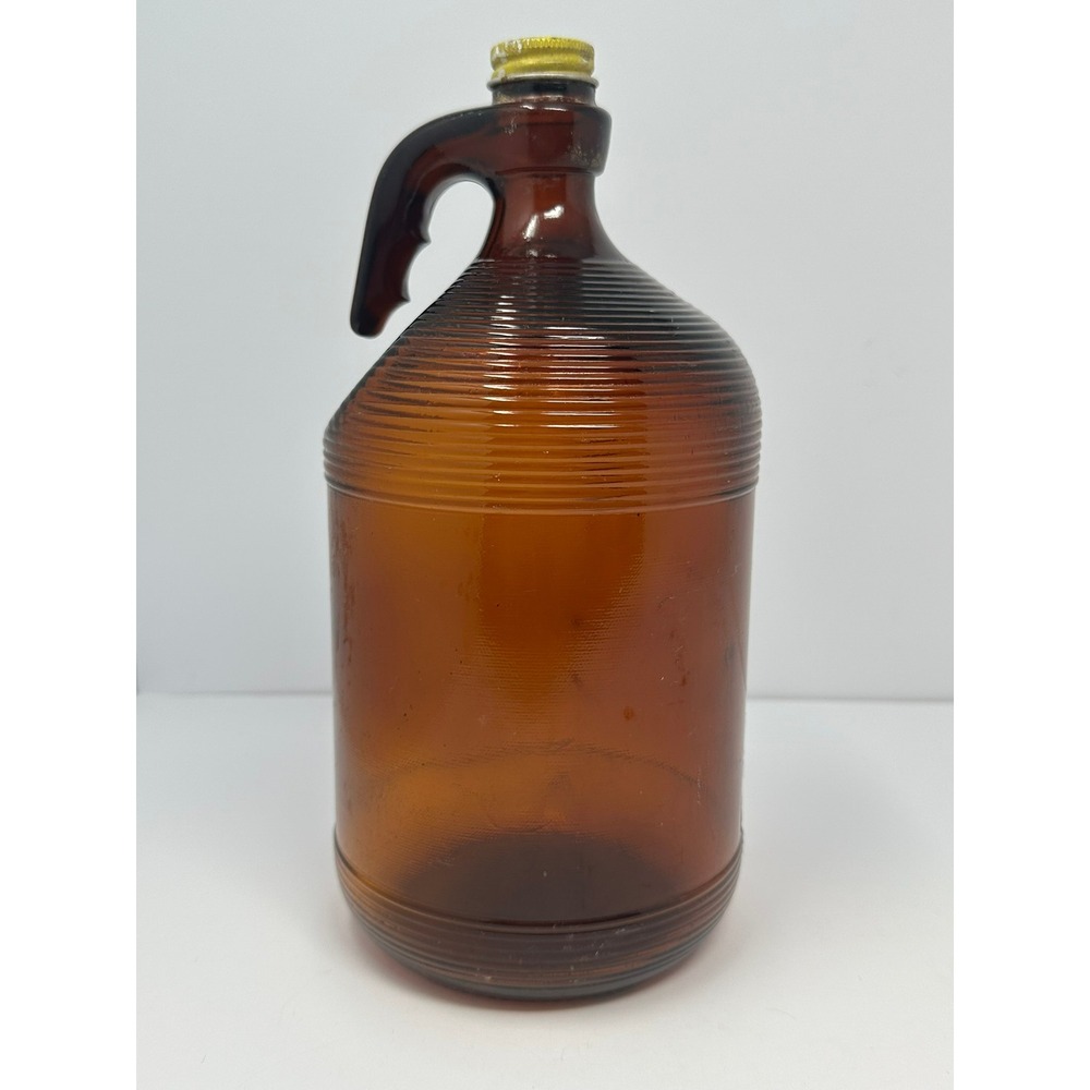 Vintage Purex Amber Glass Bleach Jug Ribbed Bottle with Original Metal Cap A2